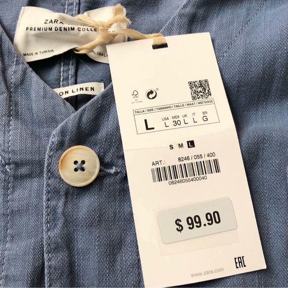 Zara Woman Premium Denim Collection V Neck Long Sleeves Top Size Large - Picture 6 of 7